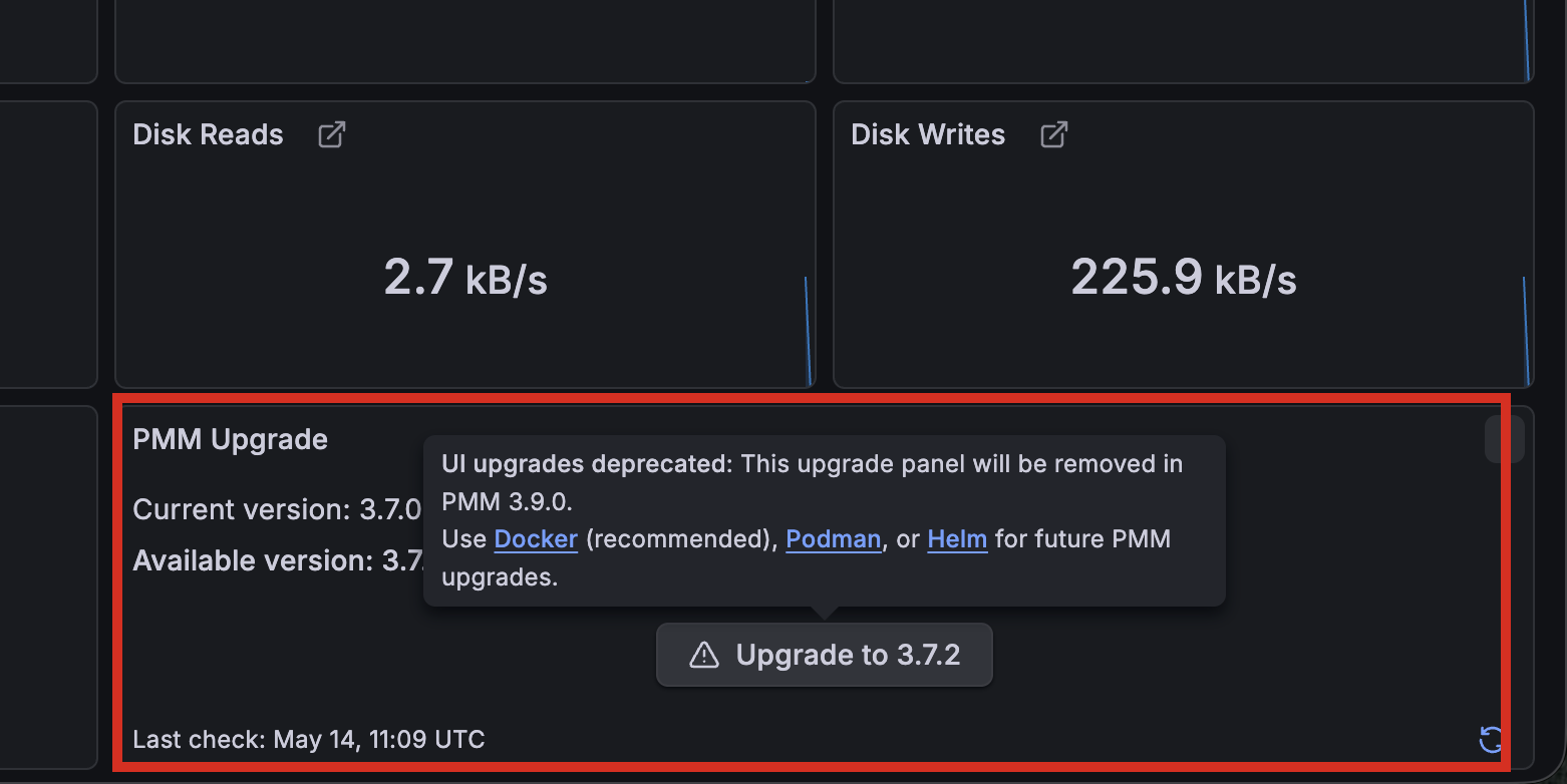 PMM Home Dashboard Upgrade Panel
